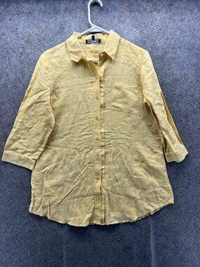 Lafayette 148 New York Tunic Blouse Womens Petite P Yellow Linen Button Top